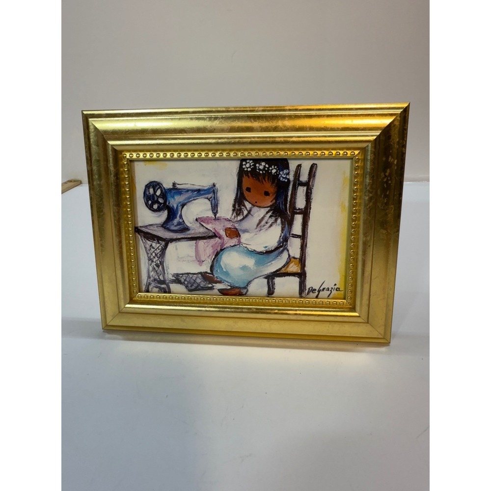 DeGrazia Sewing Machine Framed Miniature Print Southwestern Art Tucson Arizona